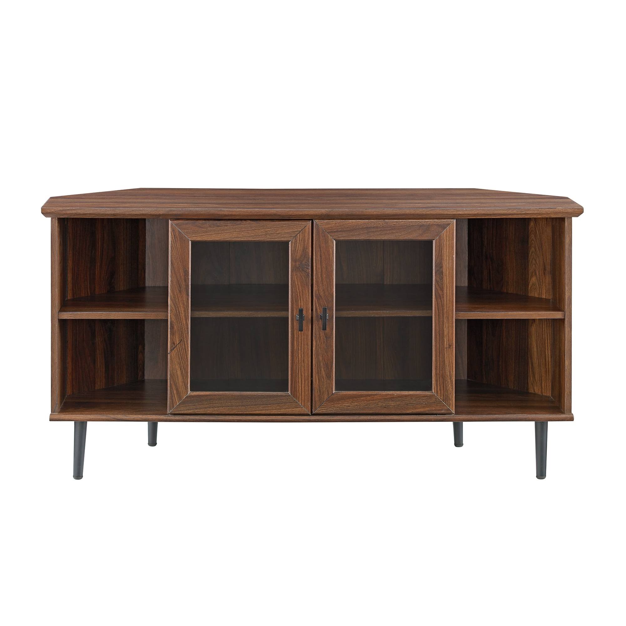 Dark Walnut Glass Door Corner TV Console X898980