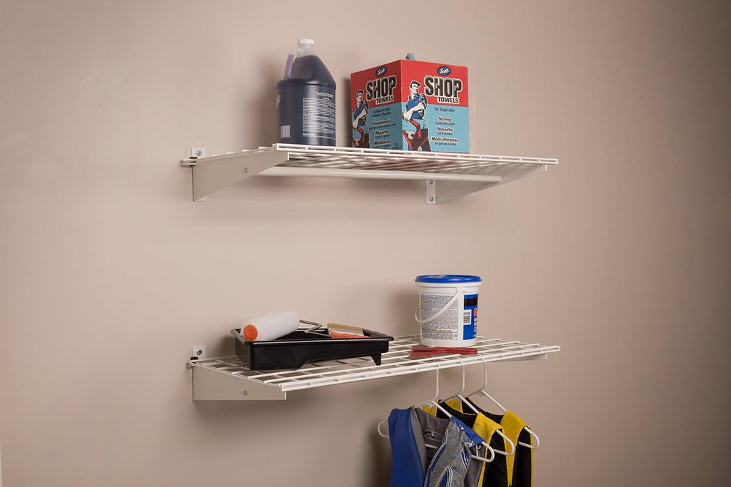 White Wall Shelf with Hanging Rod, 36" x 18", 2-Pack J23119