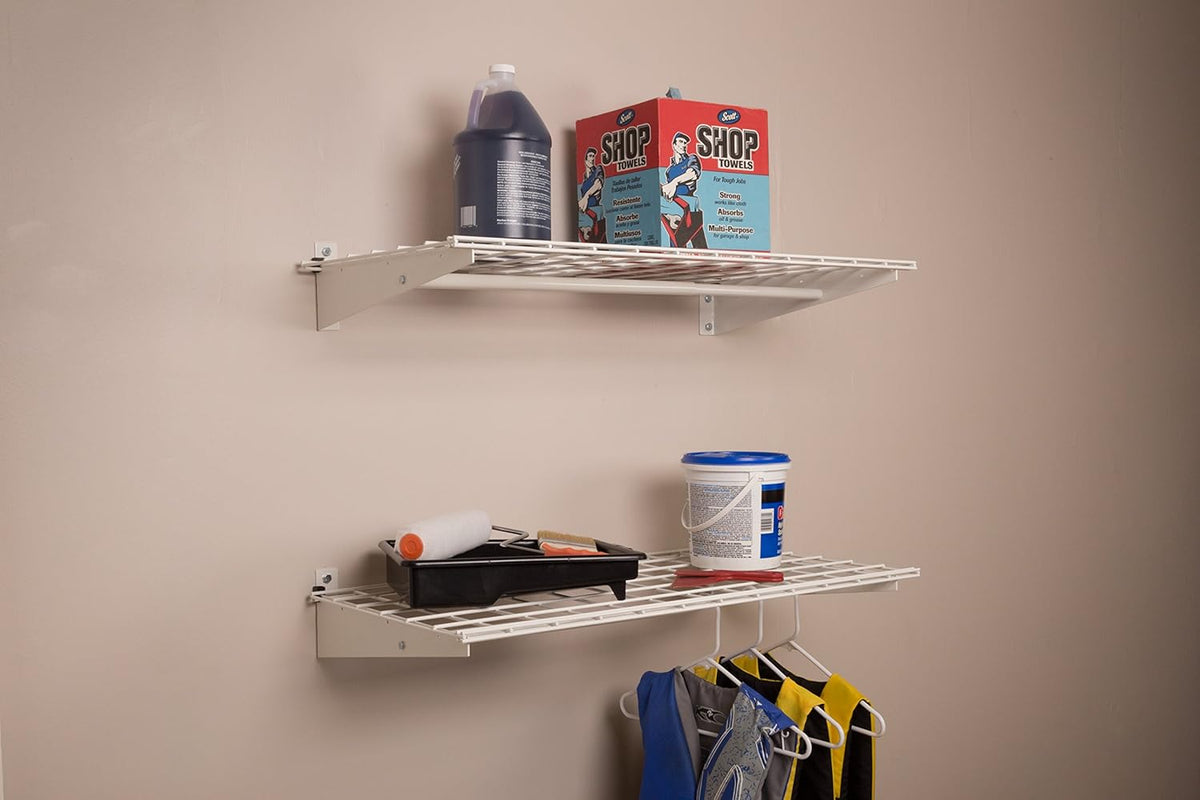 White Wall Shelf with Hanging Rod, 36" x 18", 2-Pack J23119