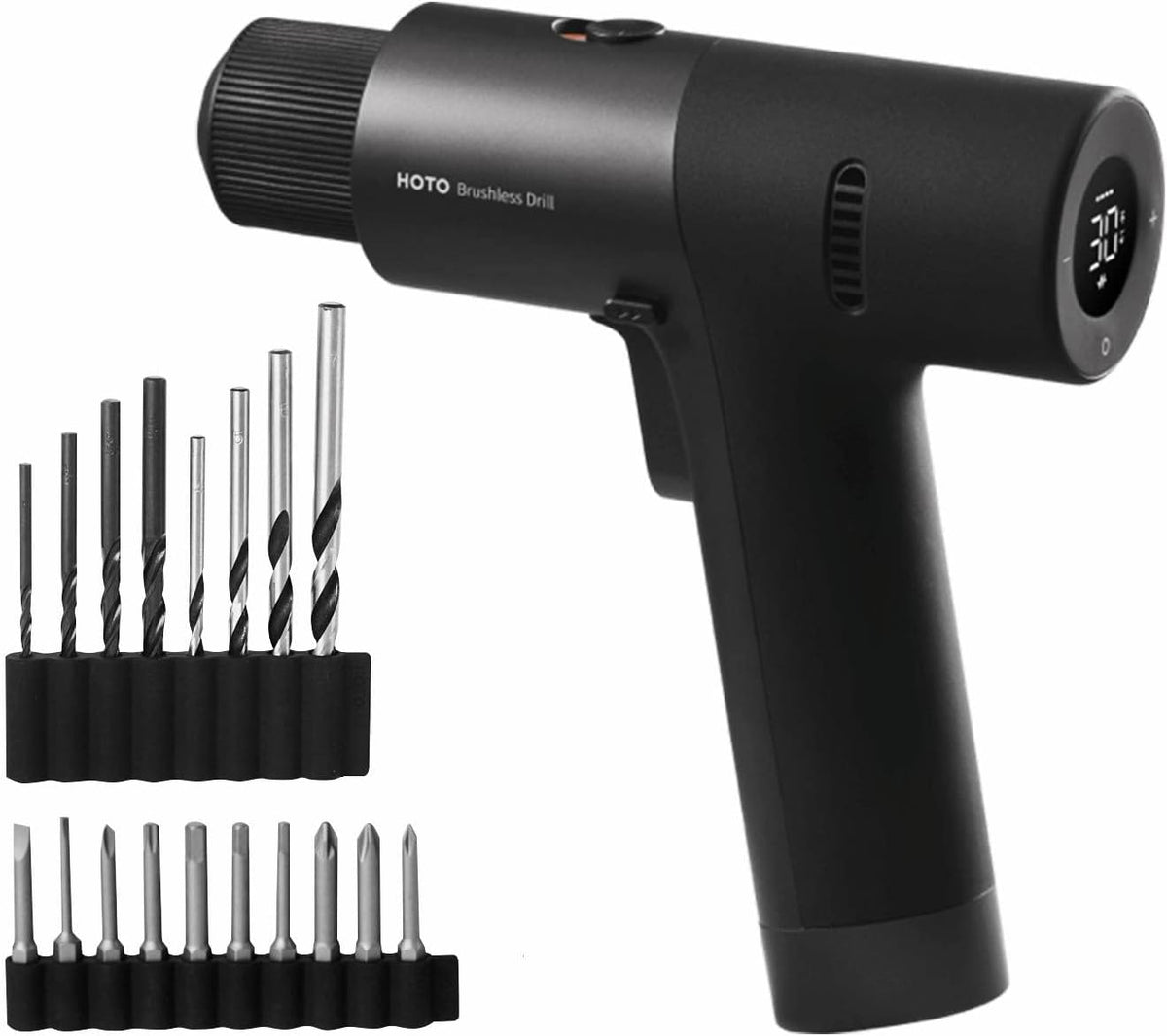 Cordless Brushless Drill 12V, LED Display Screen, 2000mAh Battery, 3/8 Inch Keyless Chuck S341