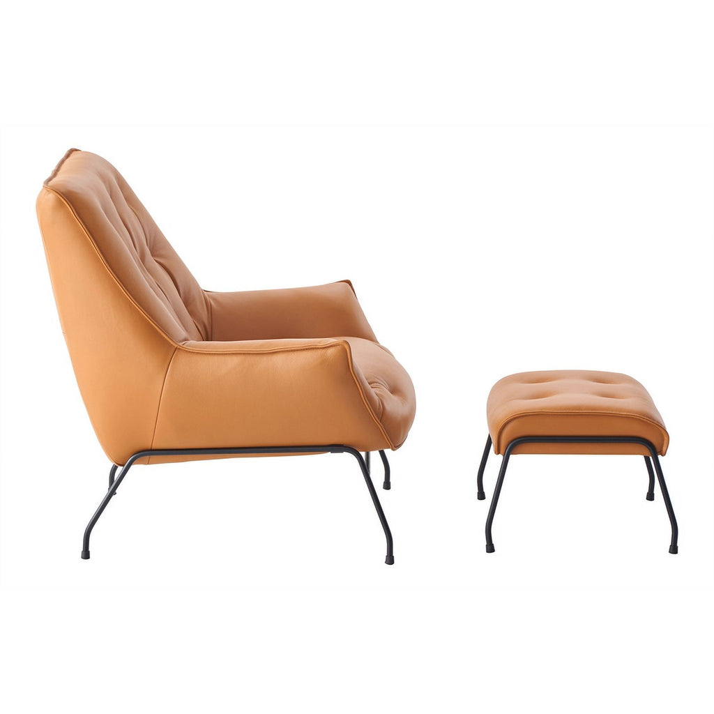 Tan Upholstered Leather Accent Chair and Ottoman C4425