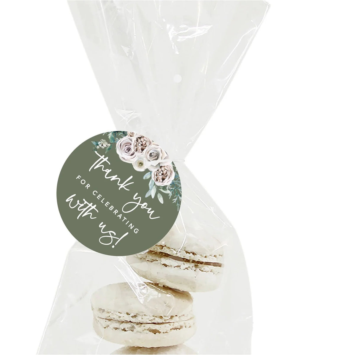 Sage Green Cream Floral Blossoms Round Gift Tags, 24-Pk A12683