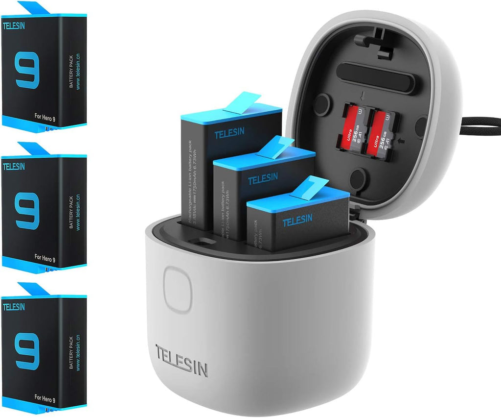3-Pack Batteries and USB Charger with SD Card Reader Waterproof Storage Carry Case T76282