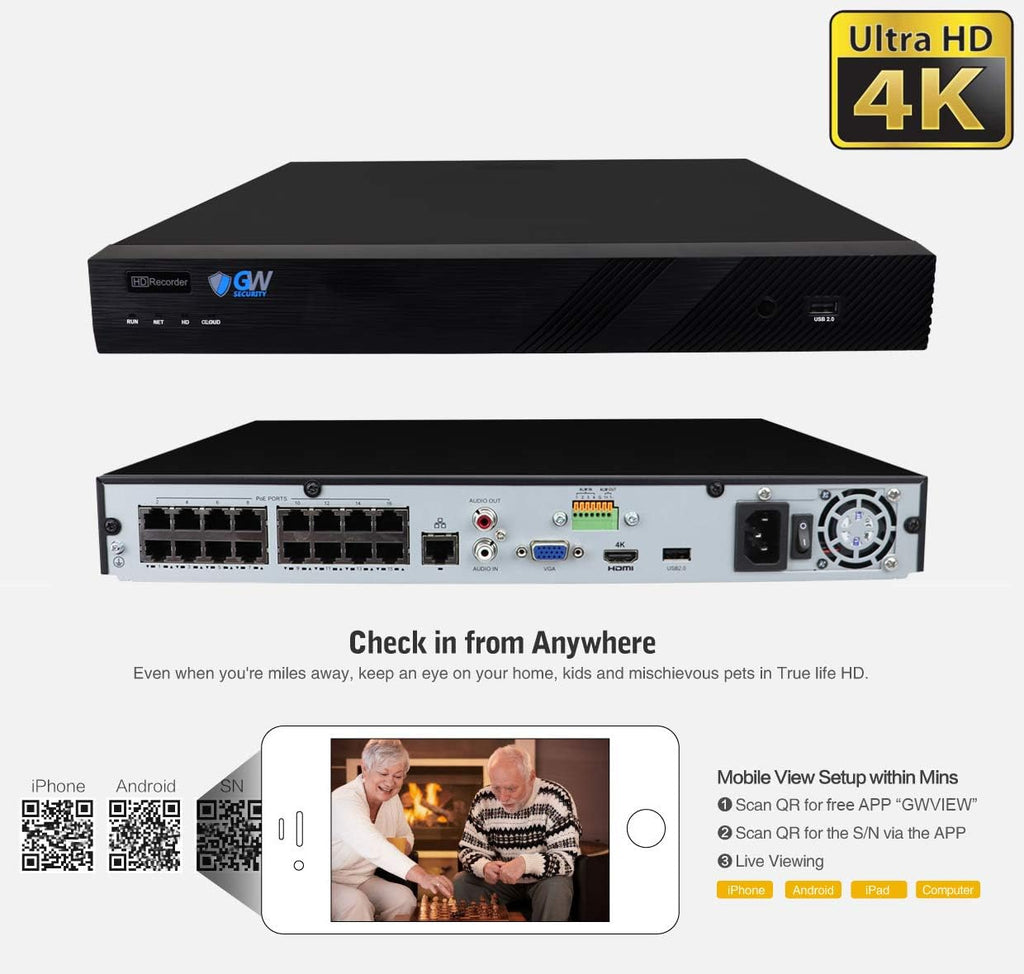 16 Channel 4K 8MP Network NVR Security Camera System with 16 x 1920P Outdoor PoE Bullet Cameras and 4TB HDD Z447546
