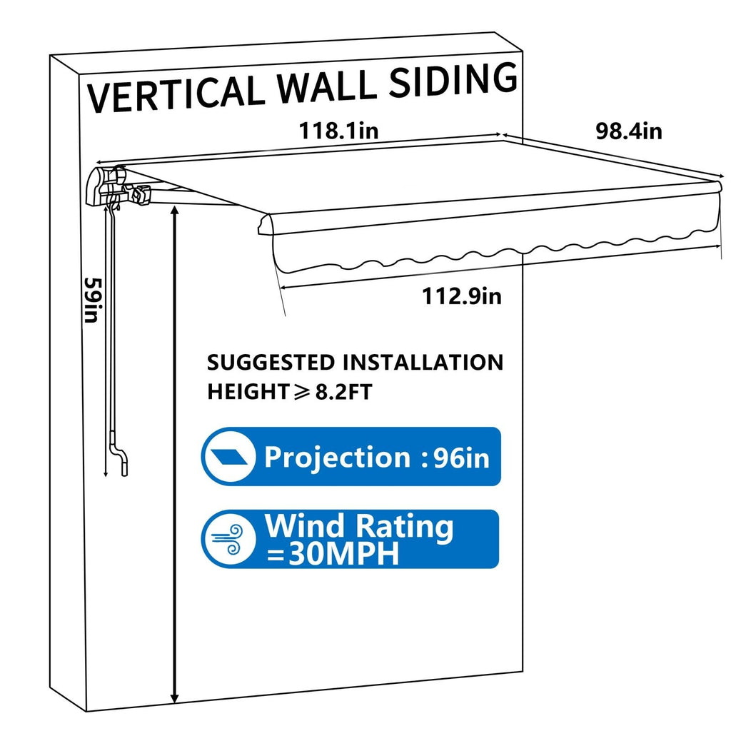 Beige Retractable Patio Awning Sun Shade Cover Q31058