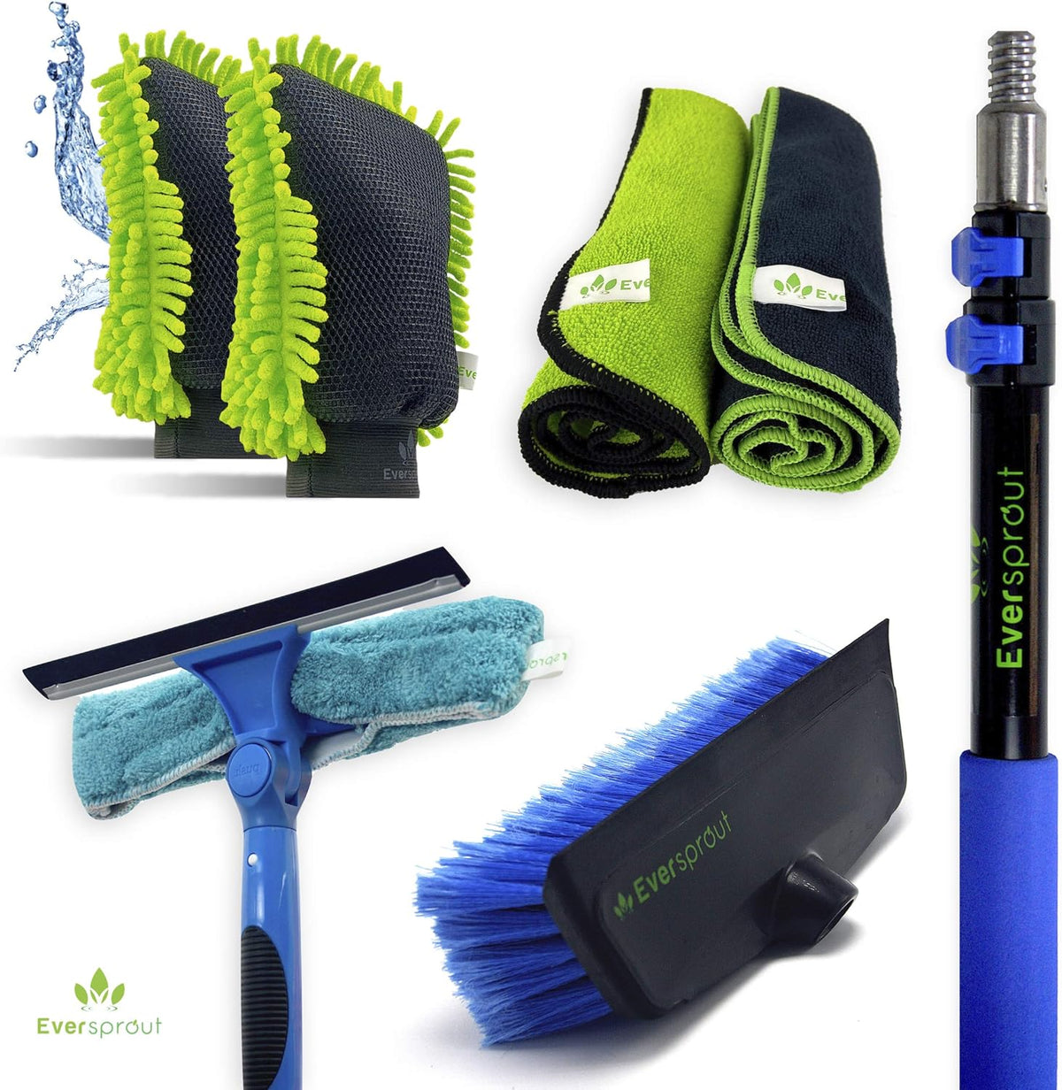 7-to-25 Foot Car Wash Kit with Extension Pole, Scrub Brush, Squeegee, Carwash Mitts, Microfiber Towels B69584