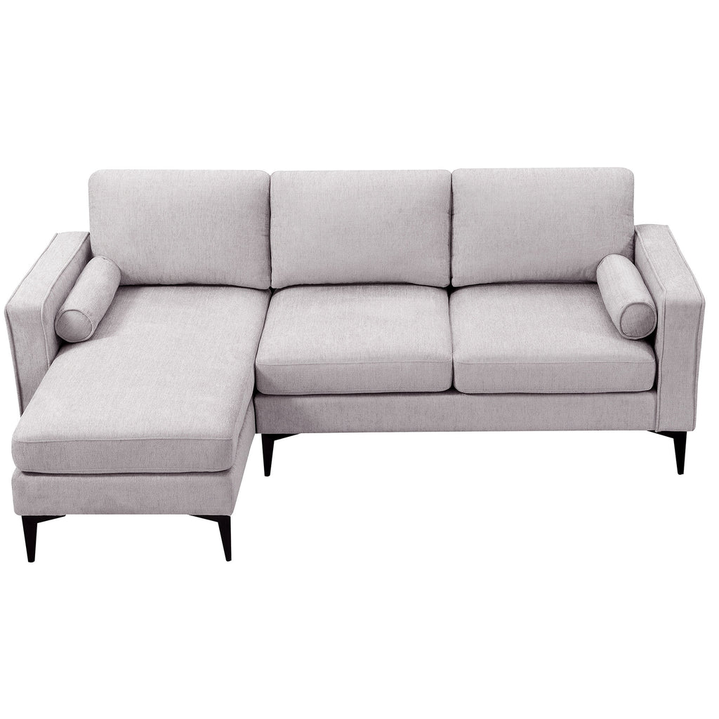 L-Shaped Sectional Sofa with Reversible Chaise, 3 Seater Chenille Fabric Modular Couch with Pillows Metal Legs R1489