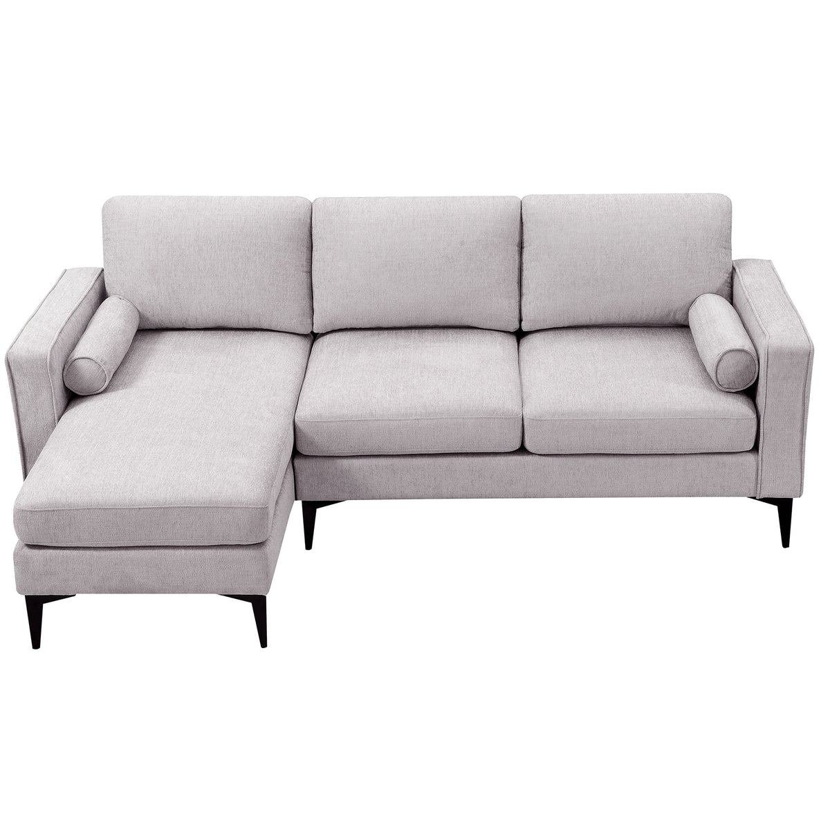 L-Shaped Sectional Sofa with Reversible Chaise, 3 Seater Chenille Fabric Modular Couch with Pillows Metal Legs R1489