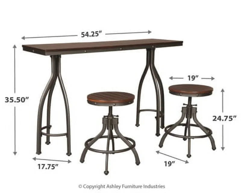 Rustic Brown Counter Height Dining Table and Bar Stools Set of 3 D220