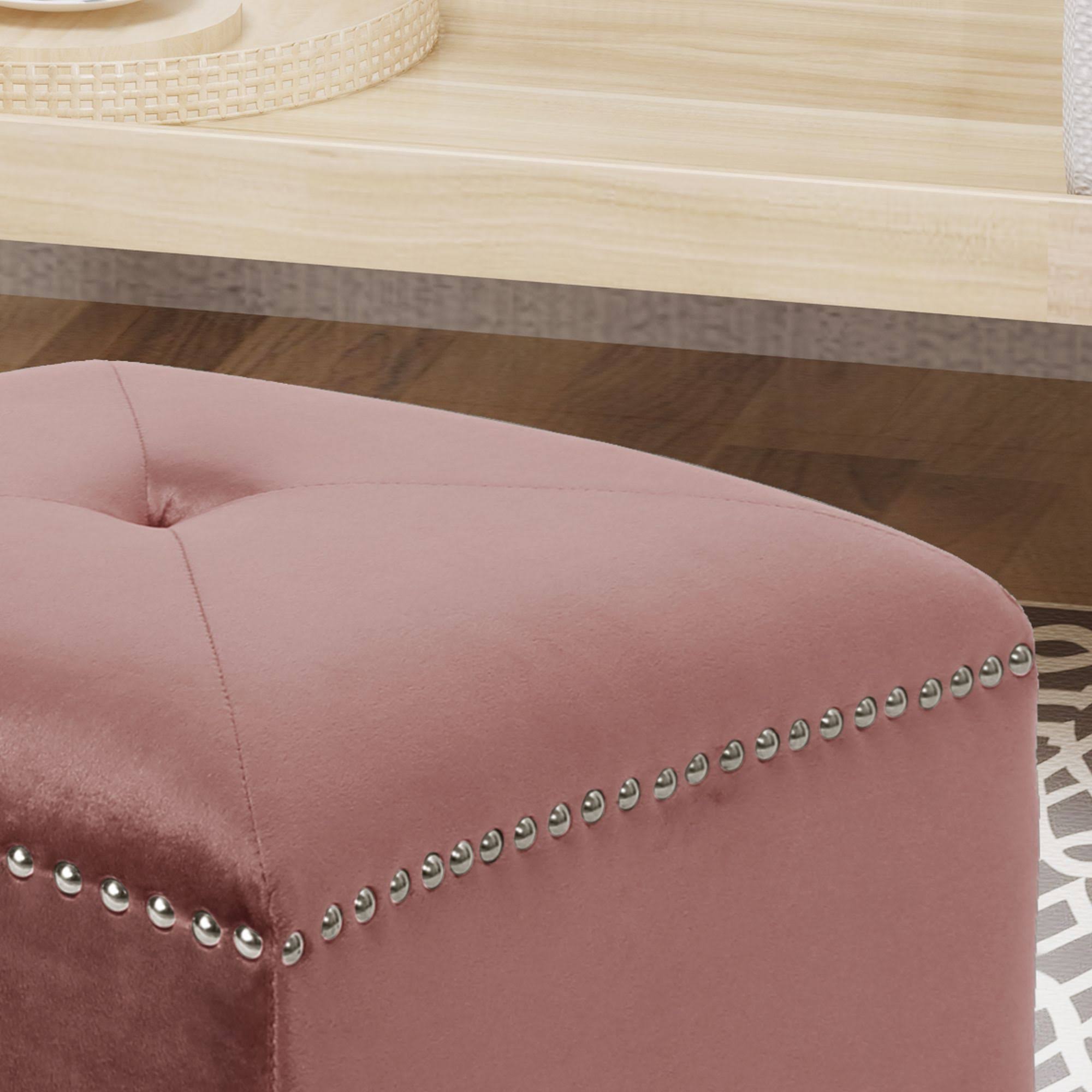 Pink Tufted Square Foot Stool Ottoman N952862
