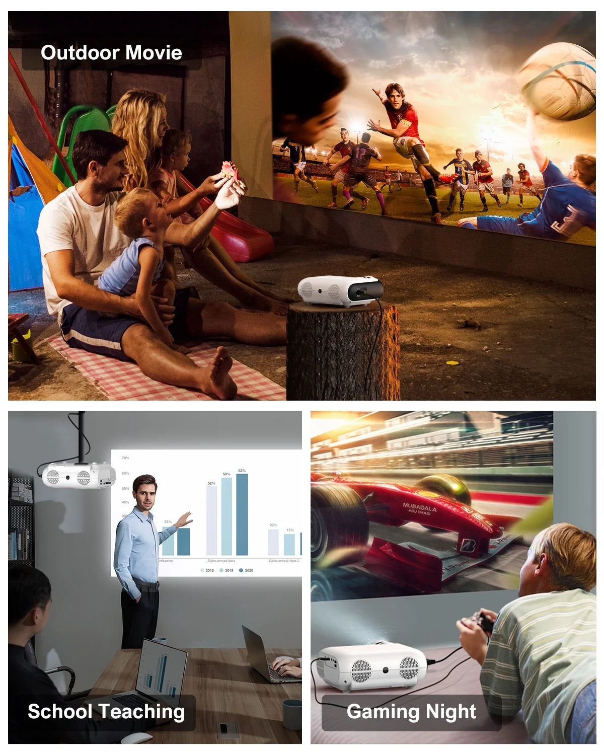 4K Support Native 1080P Bluetooth Projector, 300 ANSI 10000LM Portable Mini Outdoor Projector G3436