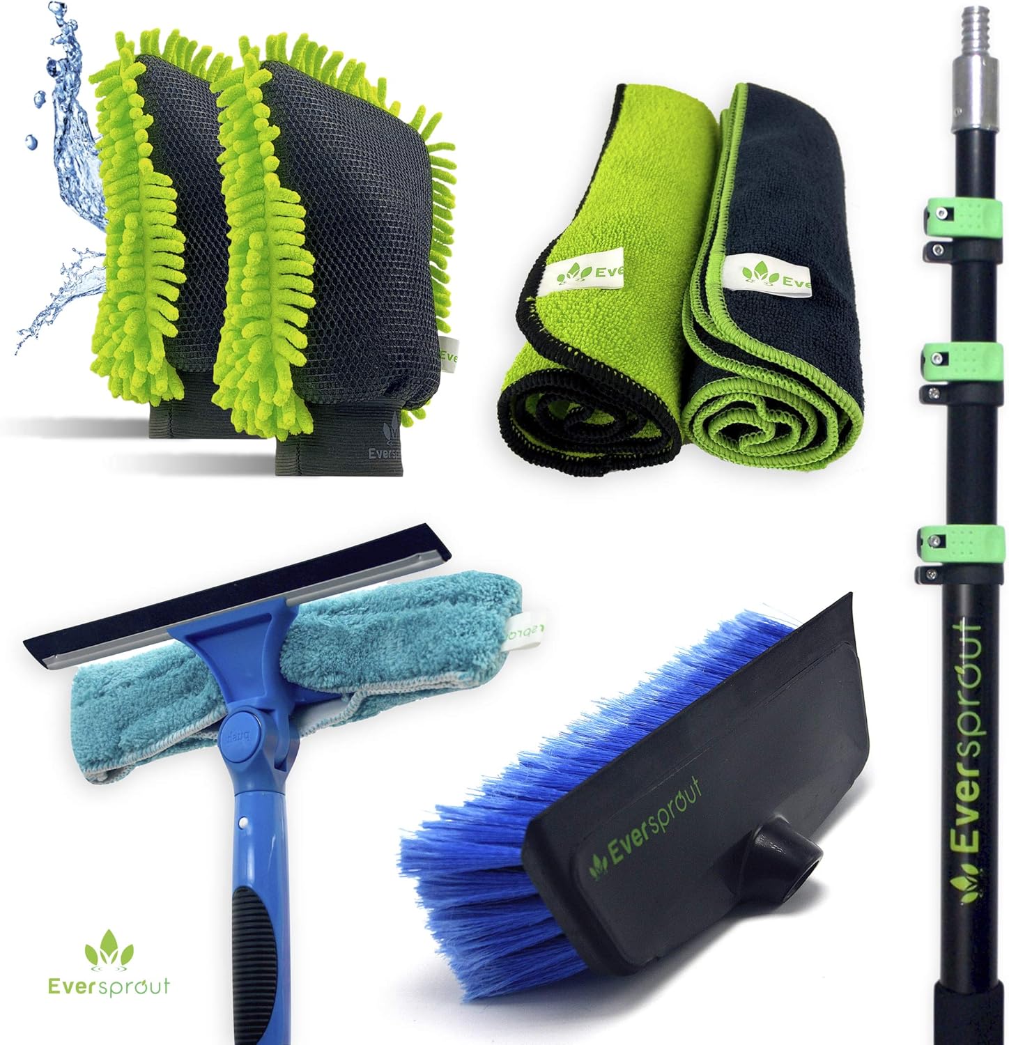 7-to-25 Foot Car Wash Kit with Extension Pole, Scrub Brush, Squeegee, Carwash Mitts, Microfiber Towels B69584