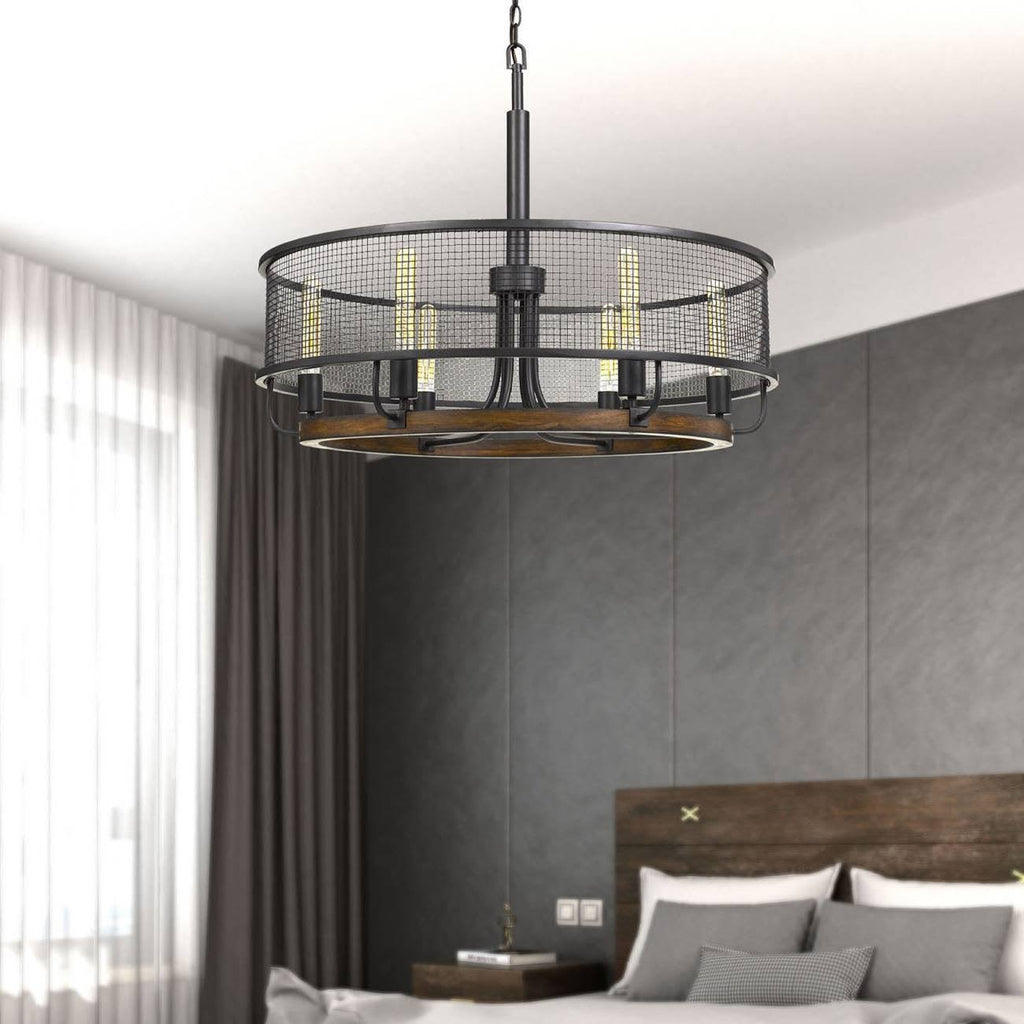 6-Light Metal/Wood Mesh Chandelier Bronze D706