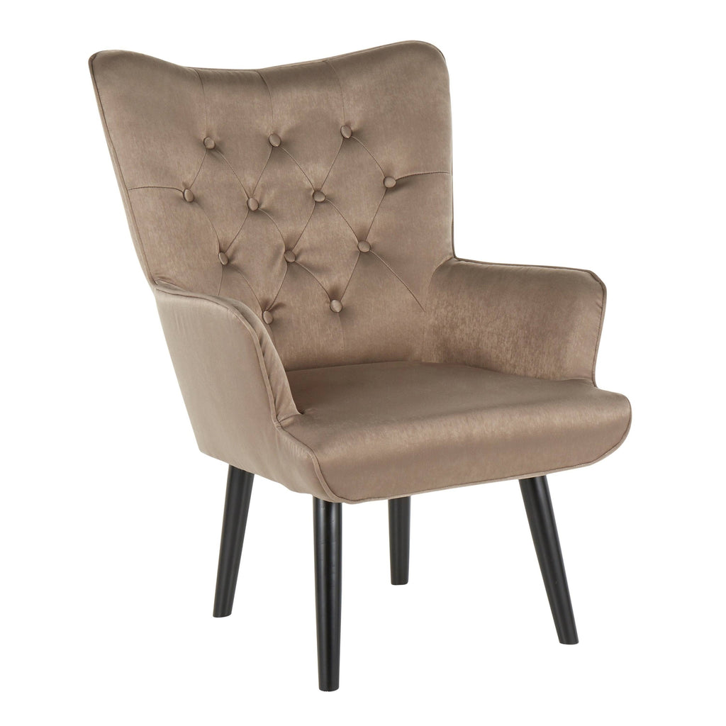 Green Satin Accent Chair with Wooden Legs J527