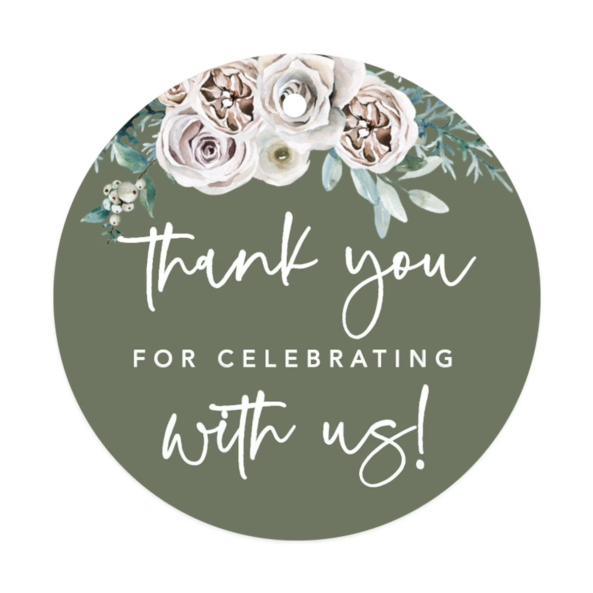 Sage Green Cream Floral Blossoms Round Gift Tags, 24-Pk A12683