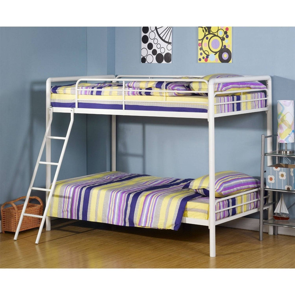 White Metal Twin Over Twin Bunk Bed with Ladder Y726526
