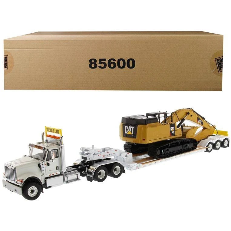 White Tandem Tractor with Lowboy Trailer and Hydraulic Excavator Set of 2 R52507