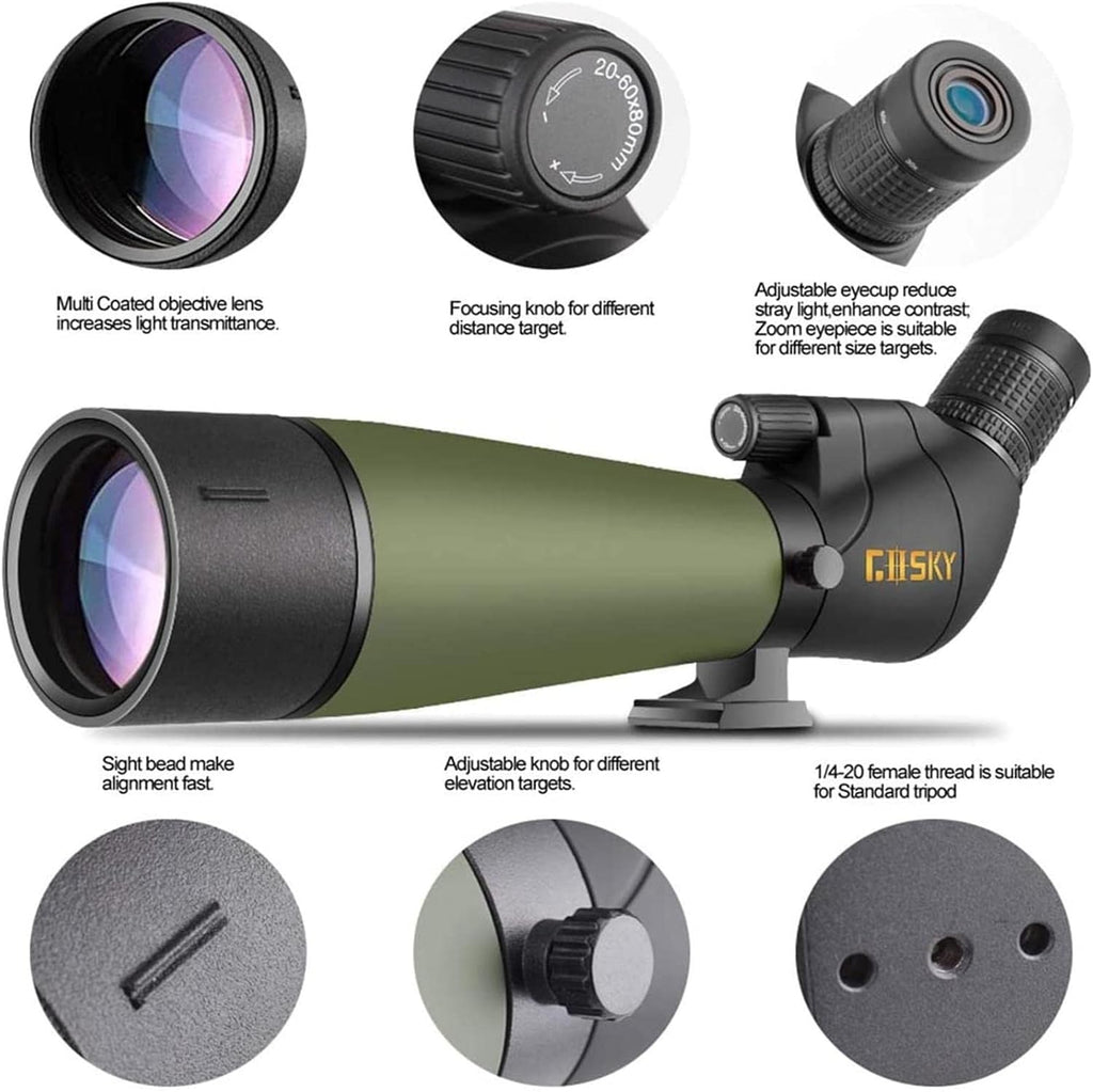 20-60x80 Waterproof Spotting Scope with Tripod and Carrying Bag Z3324