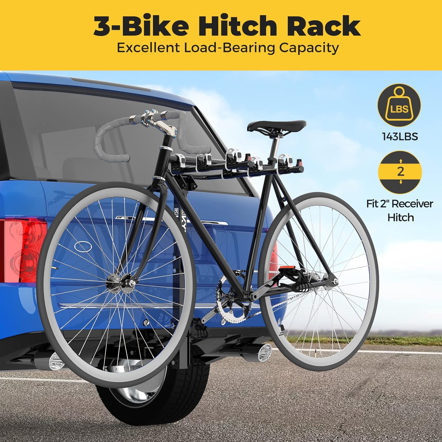 Black Steel 3 Bicycle Hitch Rack L567476