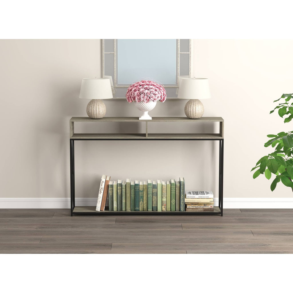 Dark Taupe Console Table with Two Open Shelves I28477