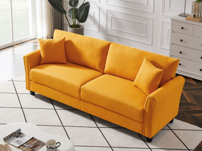 Blue Linen Loveseat Sofa with 2 Pillows W81322