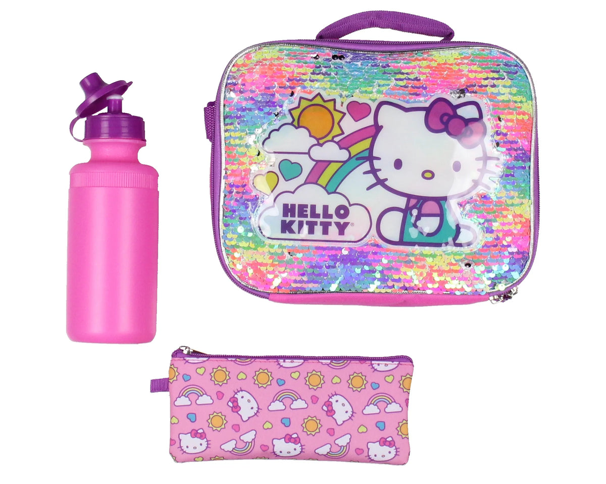 Neon Rainbows Magic Sequins 5 Piece Set Travel Backpack Lunch Bag Cinch Bag Gadget Case Water Bottle N84565