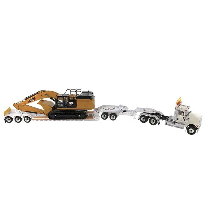 White Tandem Tractor with Lowboy Trailer and Hydraulic Excavator Set of 2 R52507