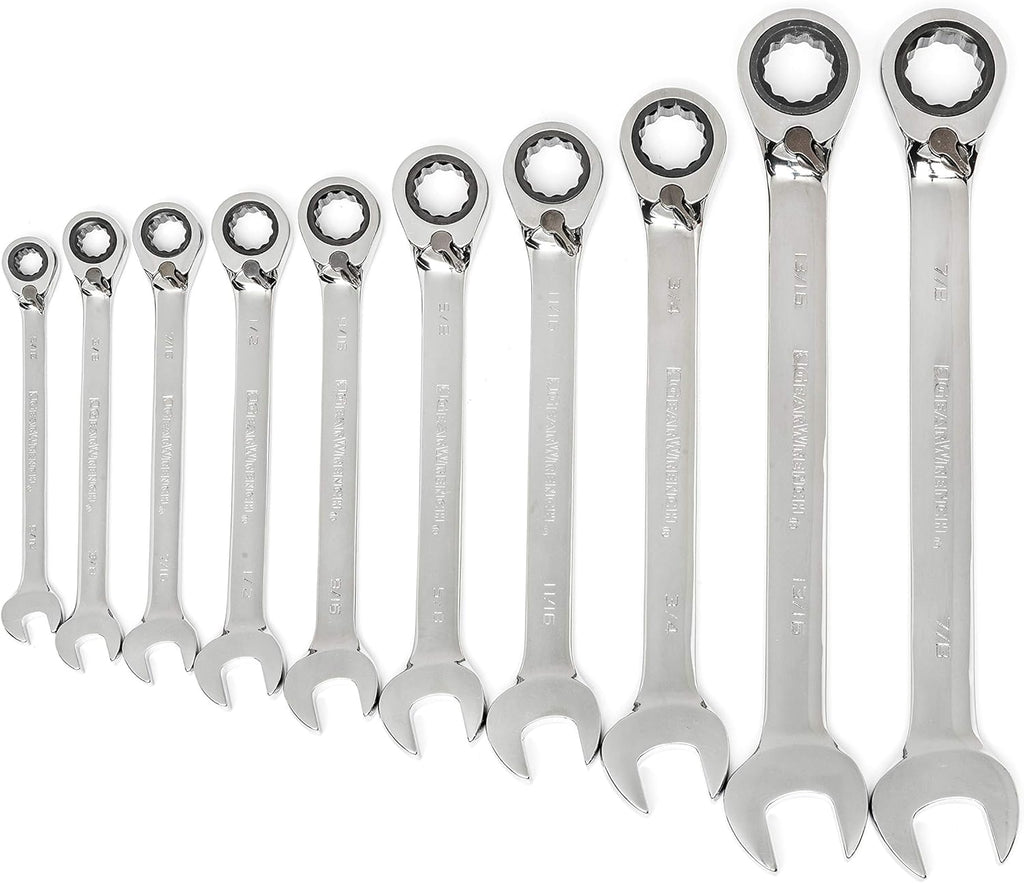 8 Pc. 12 Pt. Reversible Ratcheting Combination Wrench Set, Metric L80576