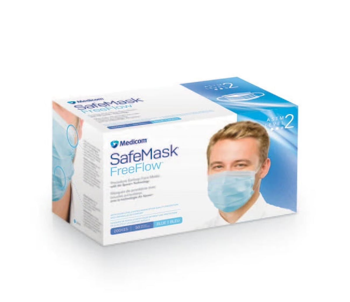 Blue ASTM Level 2 Earloop Face Masks 50/Bx U971