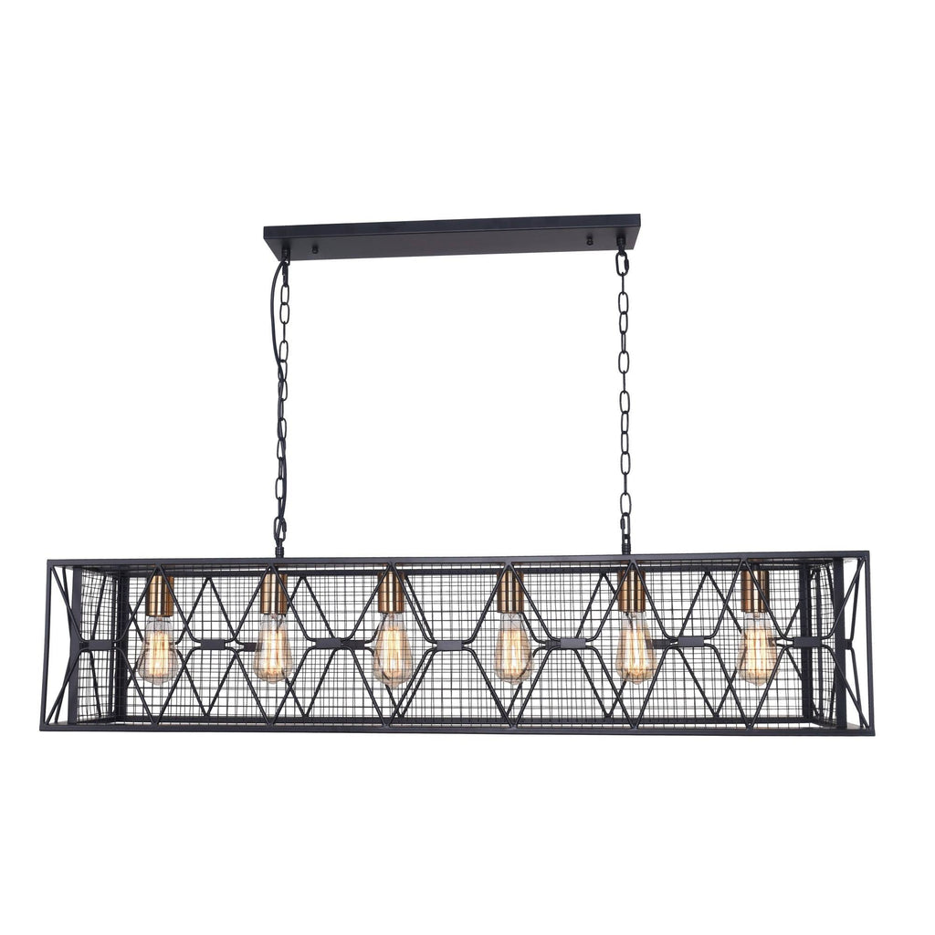 Black 5-Light Rectangular Cage Linear Kitchen Island Light I46484