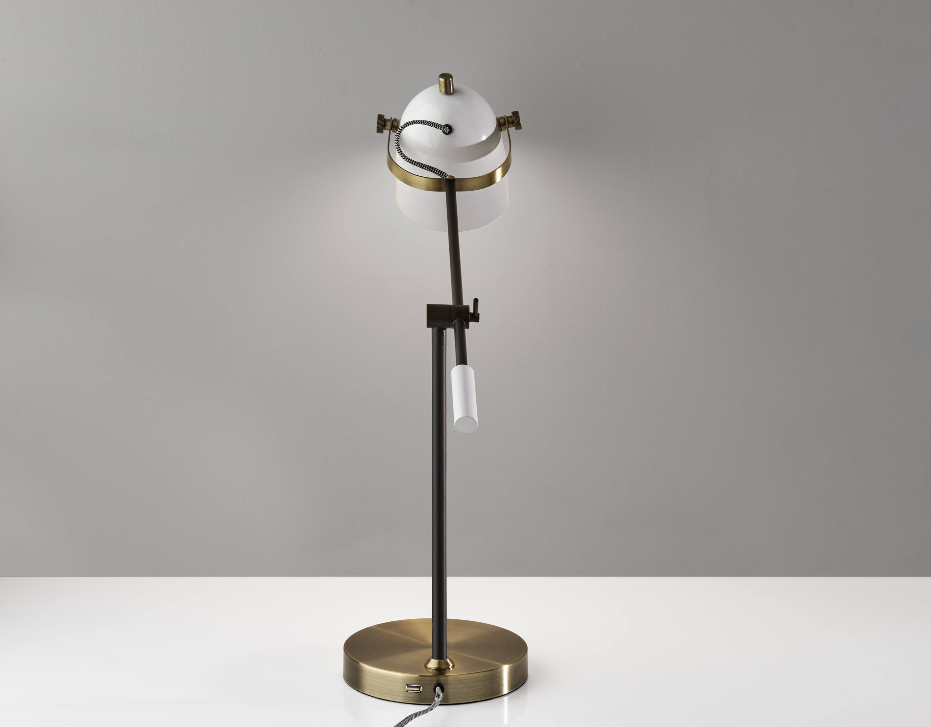 Black White and Antique Brass Desk Lamp H173