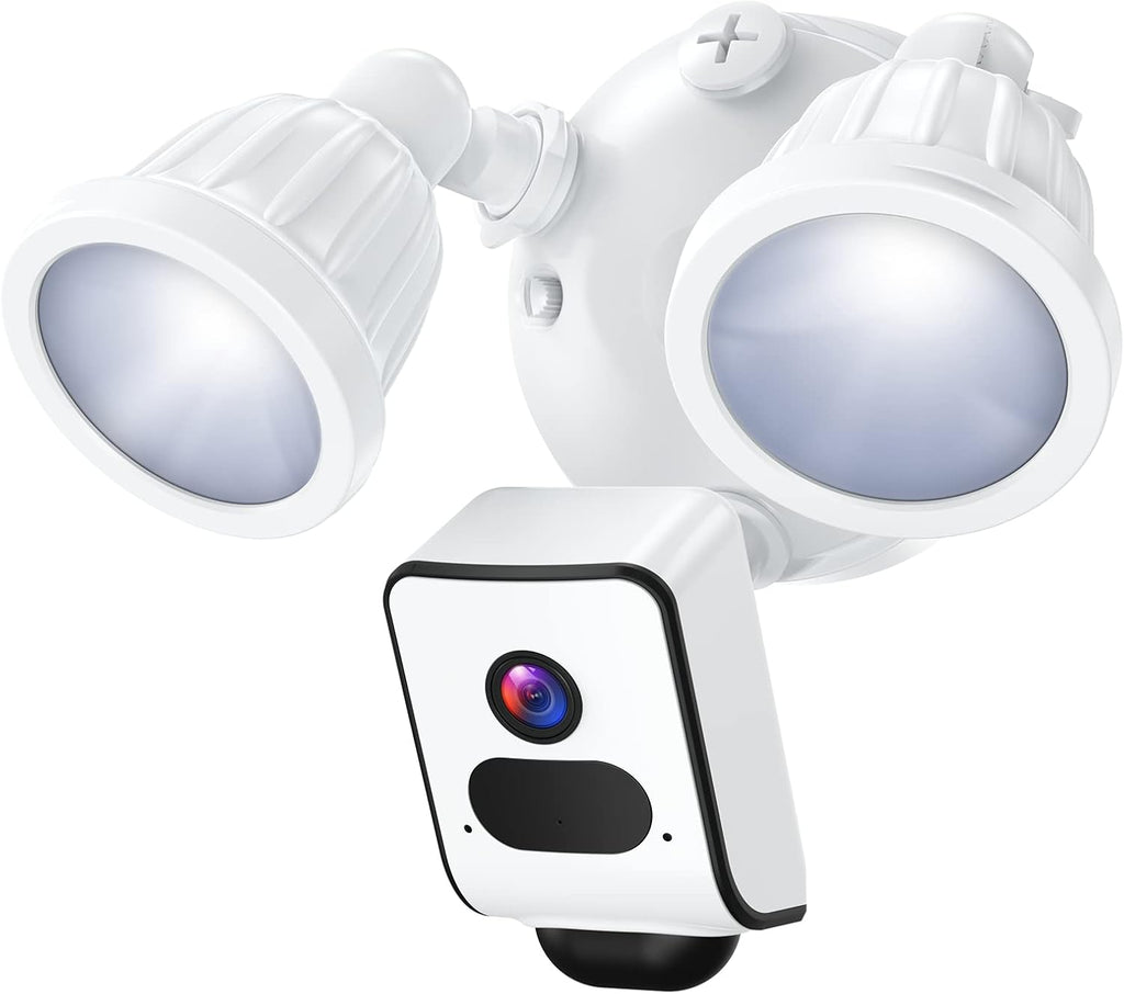 2500 Lumens Floodlight Camera Outdoor Security Cam with Motion-Activated Light White J682767