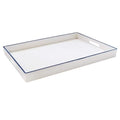 White with Blue Rim Polypropylene Rectangular Serving Tray with Handles K51304