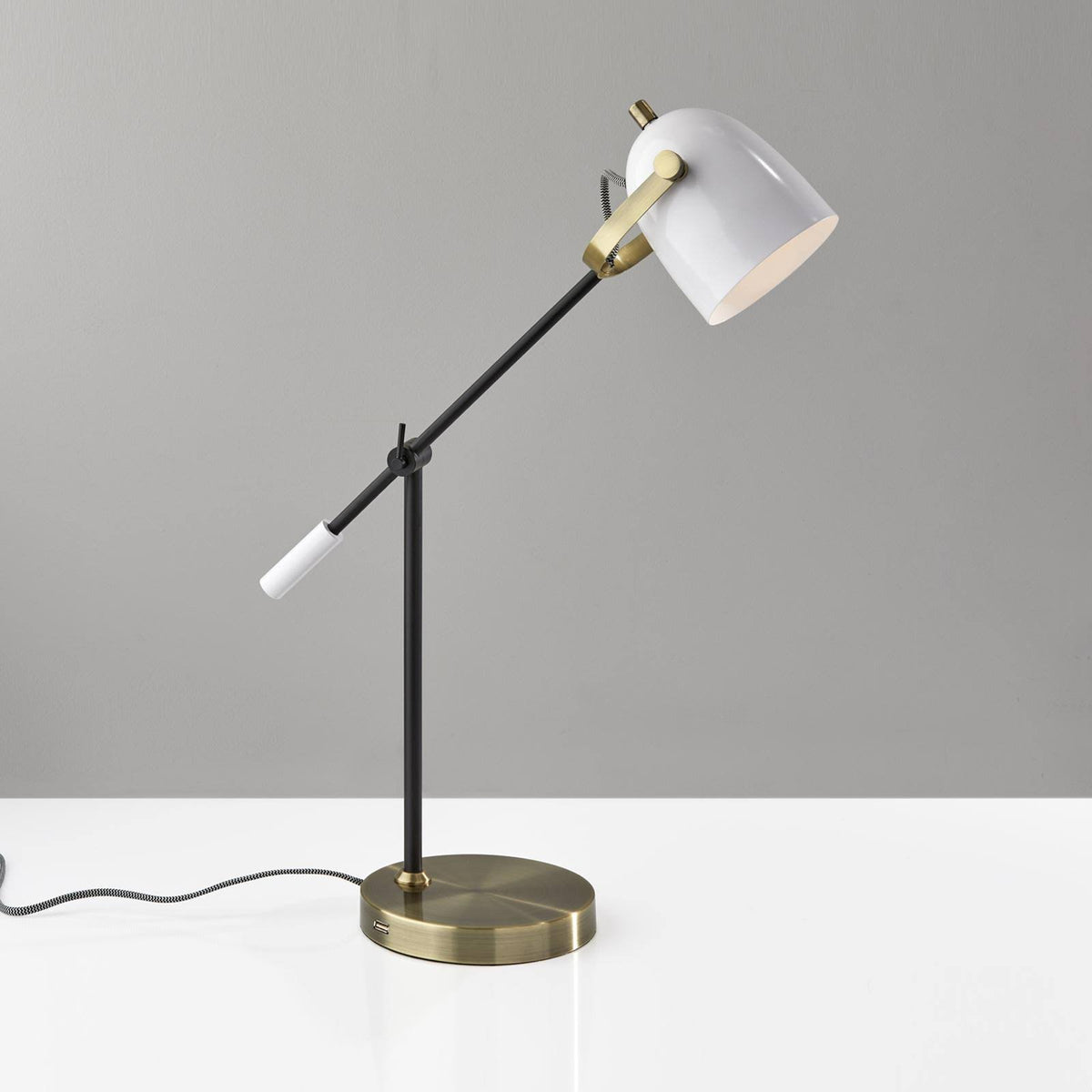 Black White and Antique Brass Desk Lamp H173