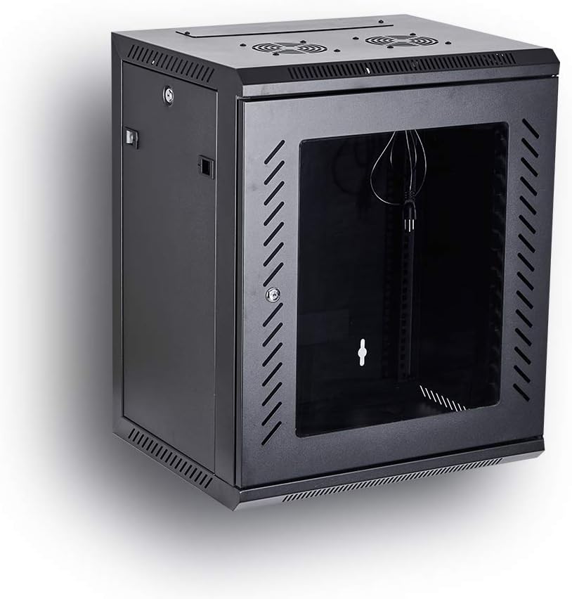 Wall Mount Rack Server Cabinet 19-Inch Network Enclosure with Locking Glass Door 16-Inches Deep T2143