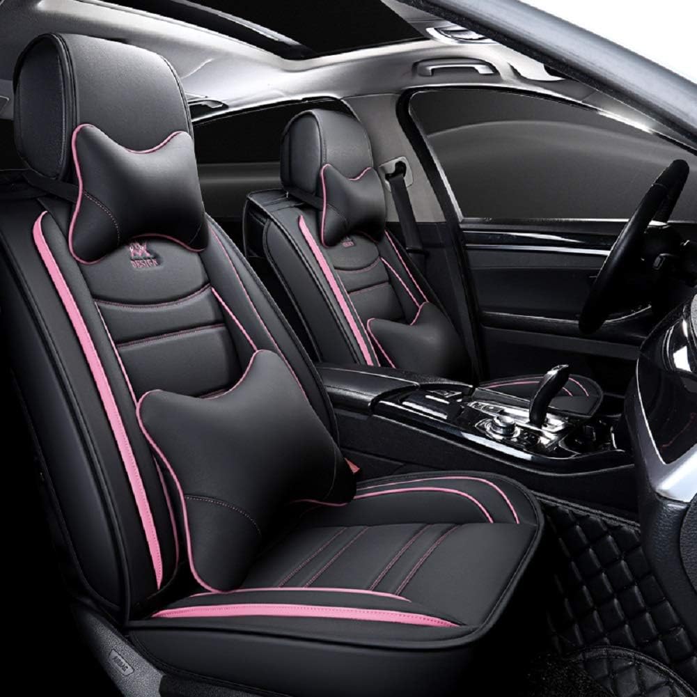 Black Leather 5 Seats Full Set Car Seat Covers B750529
