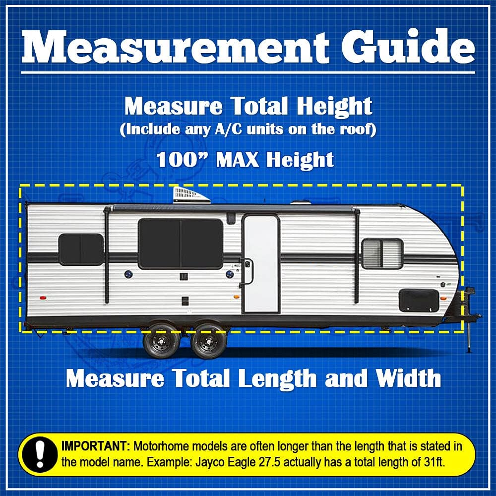 Gray RV Cover Fits Length 30'-33' Travel Trailer Camper E700815