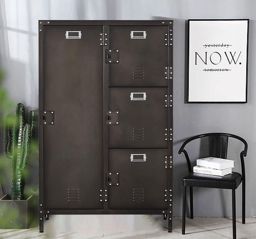 Industrial Steel Storage Cabinet with Shelves and Hanging Rod V440221