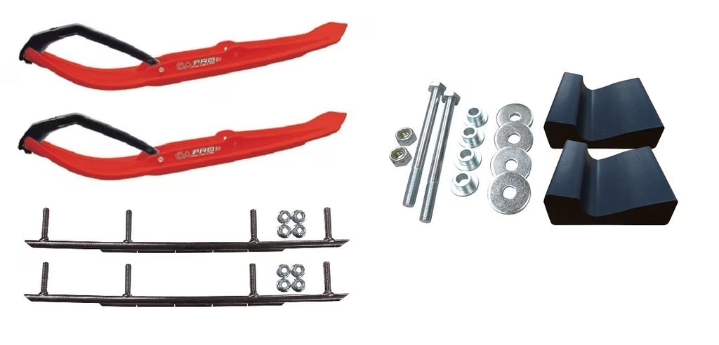 Red MTX Snowmobile Skis with 10" Round Bars Complete Kit B7325