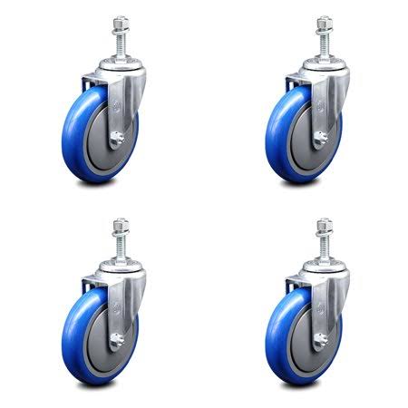 Blue Poly Swivel Caster Set of 4 with 5x22 Wheels and 10mm Stem F9441