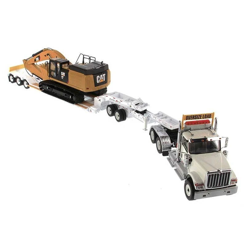 White Tandem Tractor with Lowboy Trailer and Hydraulic Excavator Set of 2 R52507
