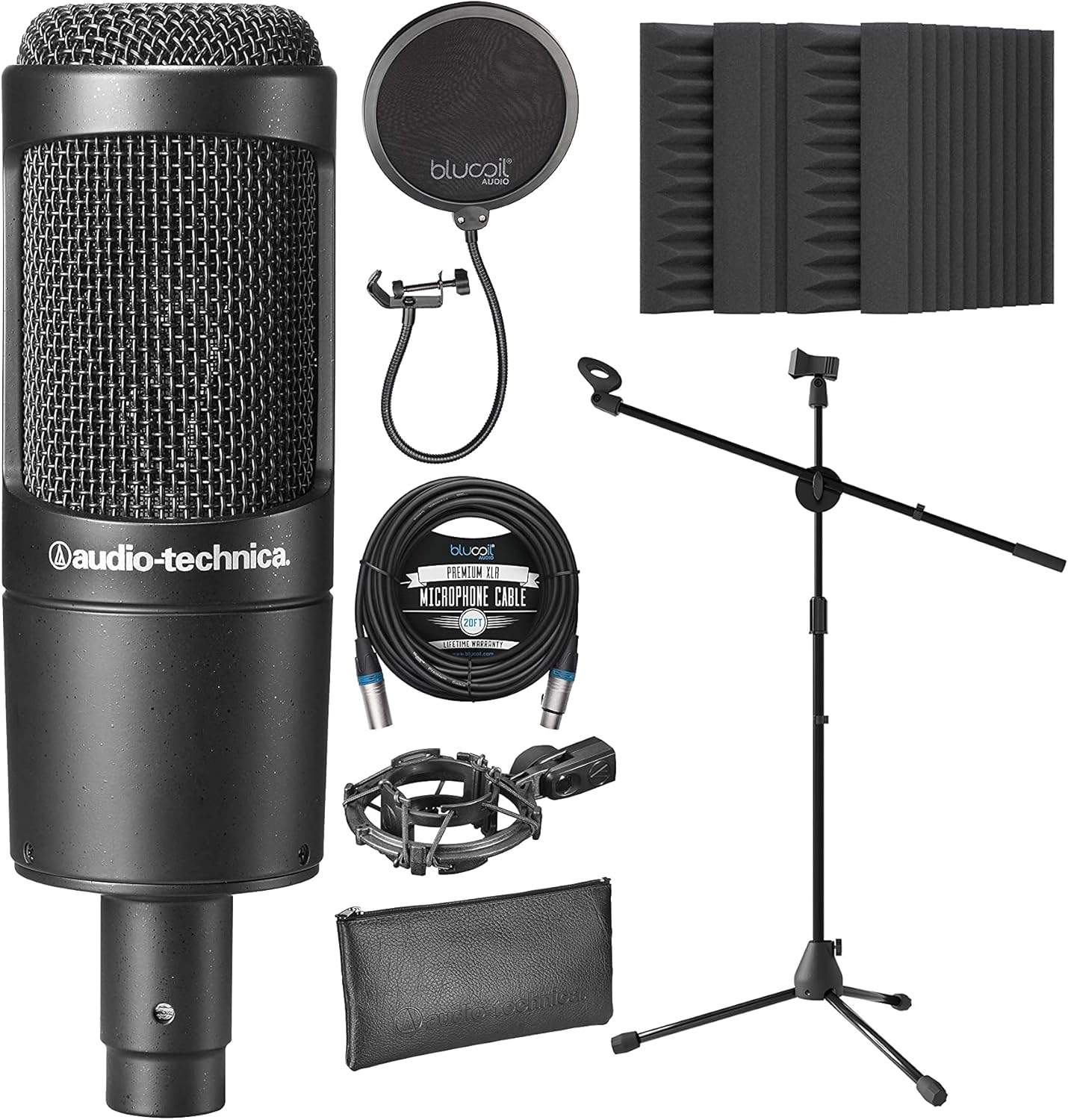 Cardioid Condenser Microphone Bundle with XLR Cable, Pop Filter, Mic Stand, and Acoustic Wedges K780024