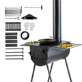 118 in. Wood Stove Alloy Steel Camping Tent Stove with Chimney Pipes & Gloves Y40450