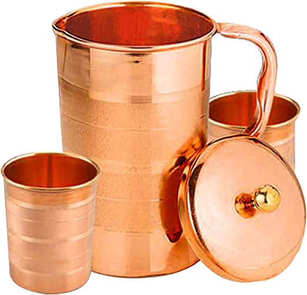 Pure Copper Pitcher 2 Tumblers Set Water Jug (1.6 Litre) W217