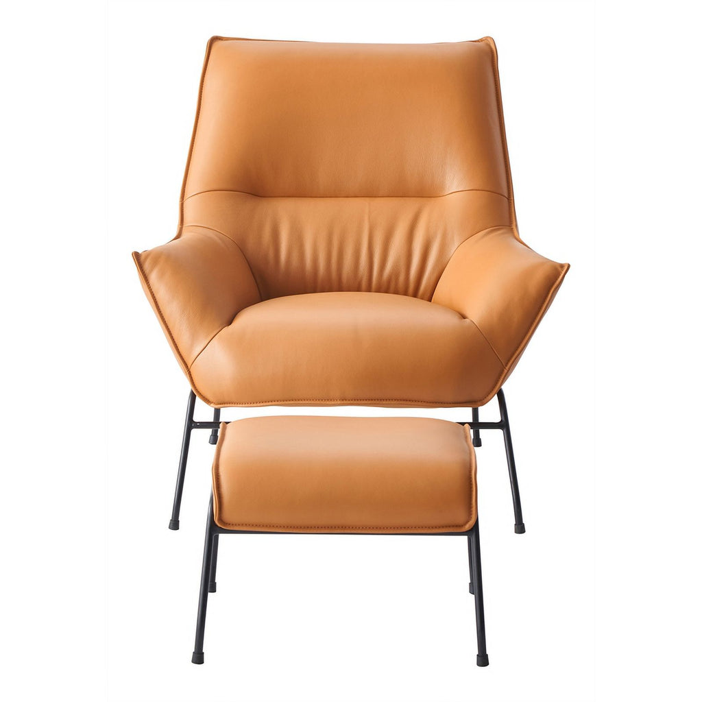 Tan Upholstered Leather Accent Chair and Ottoman C4425