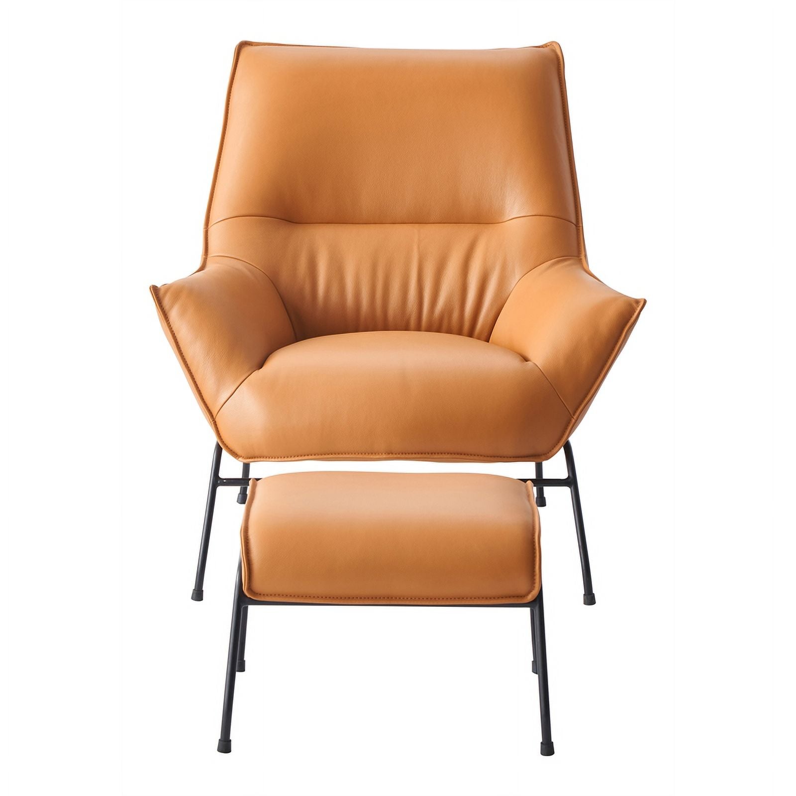 Tan Upholstered Leather Accent Chair and Ottoman C4425