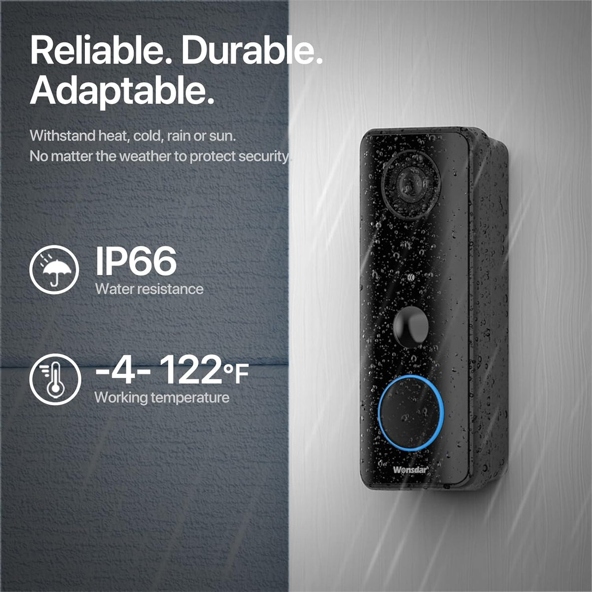 Black Wireless Video Doorbell Camera with Chime, 1080P, IP66 Waterproof G249