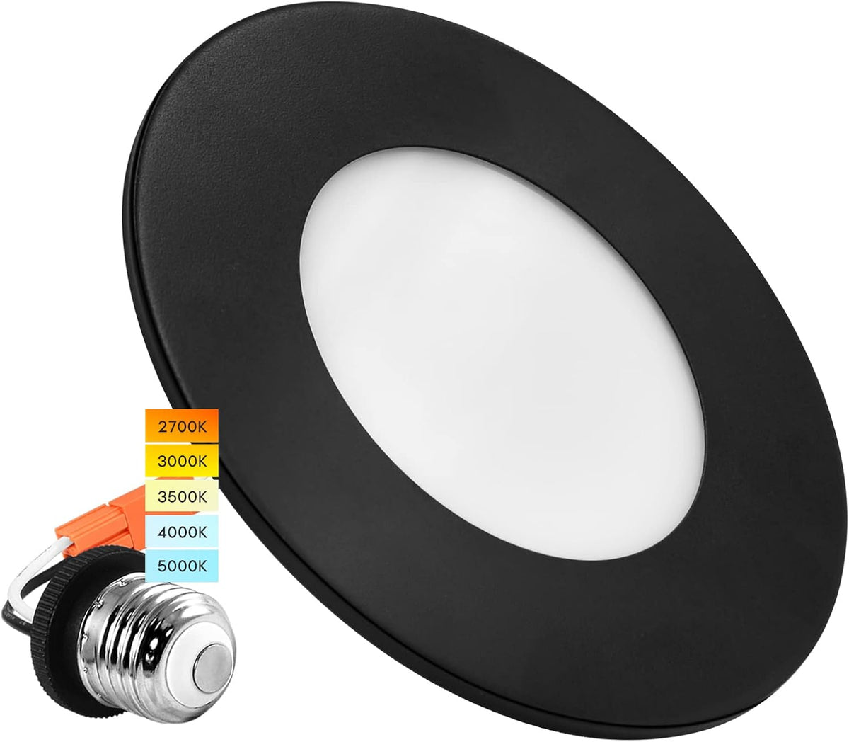 4 Inch LED Recessed Ceiling Light, 5 Color Selectable 2700K-5000K, Dimmable, 500 LM, Chrome F825270