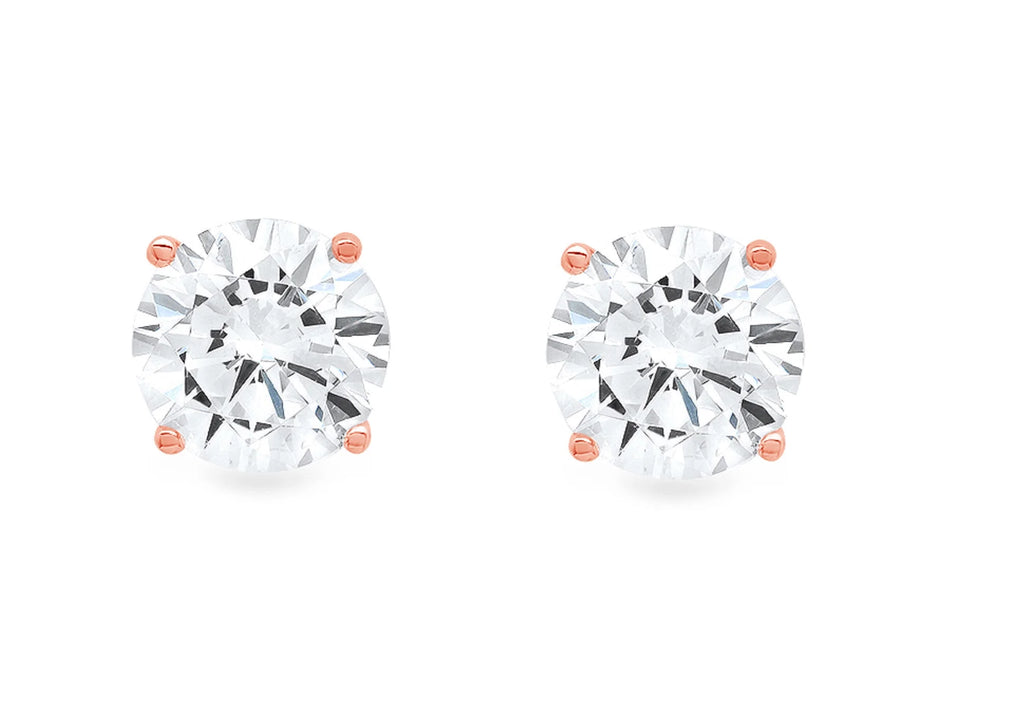 18K Rose Gold Solitaire Stud Earrings S976