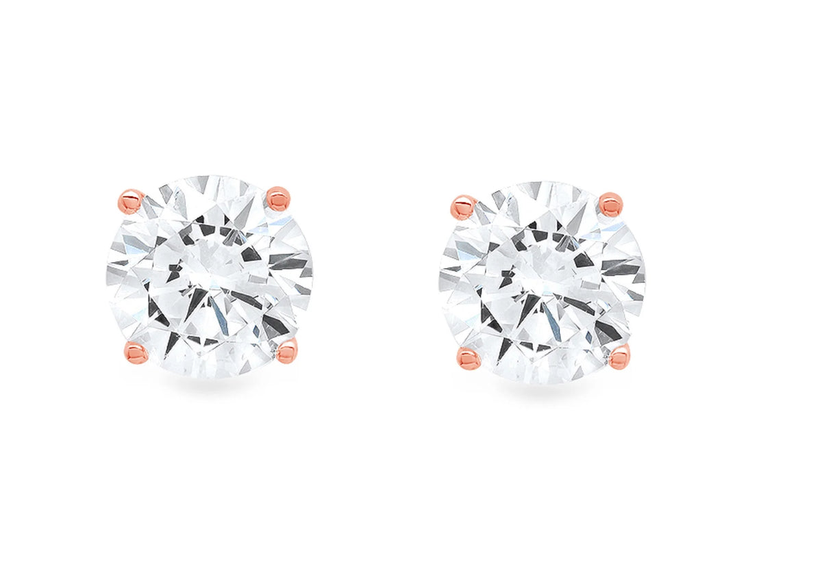 18K Rose Gold Solitaire Stud Earrings S976
